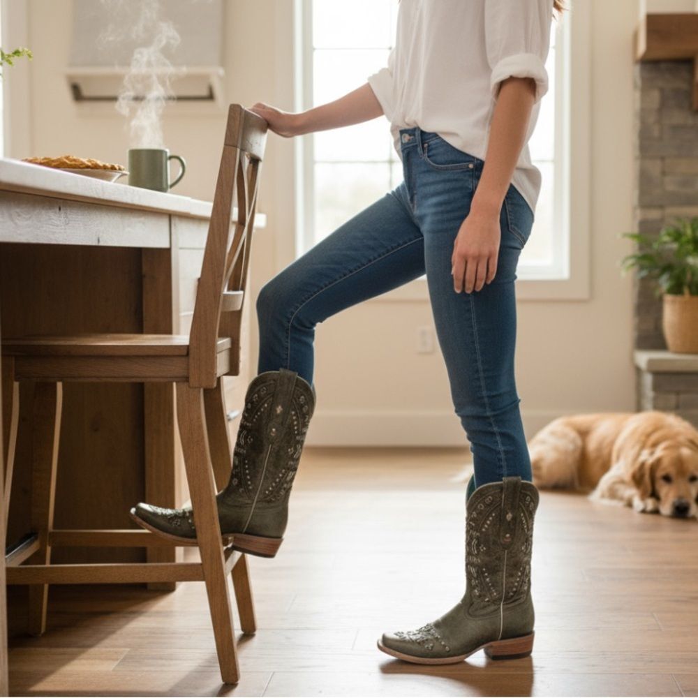 Corral C2917 Women’s 6.5M Distressed Studded Western Boots – Black/Turquoise